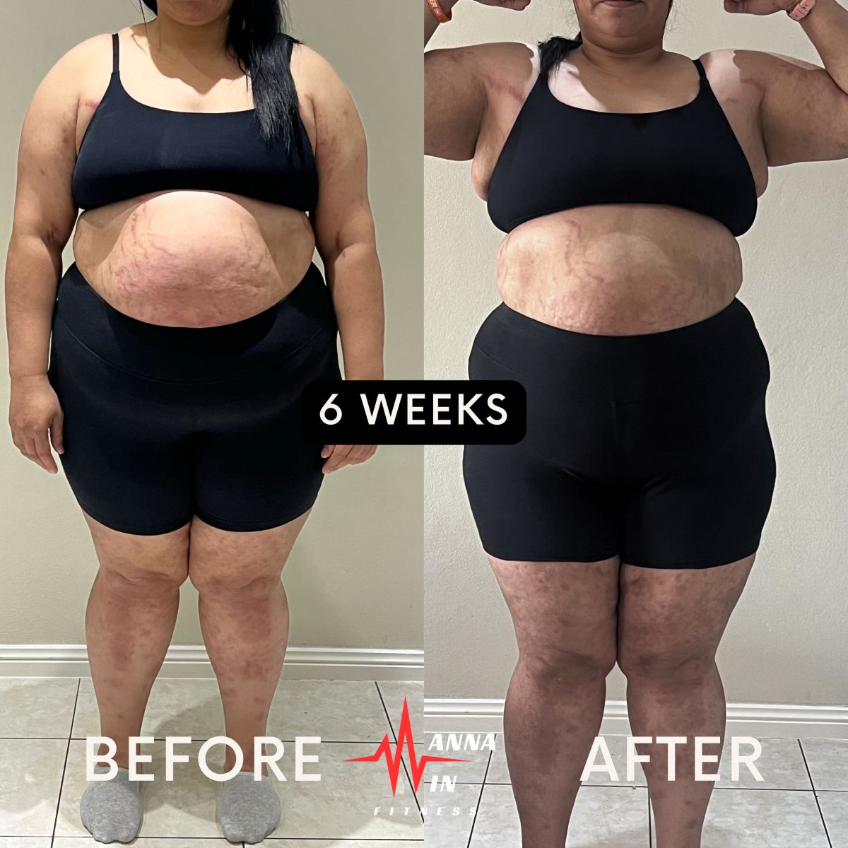 Wanna Win Fitness client before and after, six weeks apart